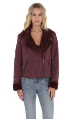 Fur Collar Suede Jacket in Purple