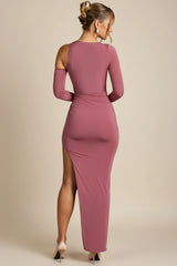 Asymmetric Draped Maxi Dress in Dark Rose