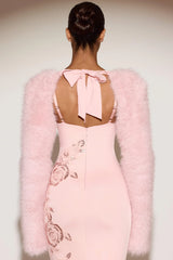 Faux Fur Tie-up Sleeves in Pink