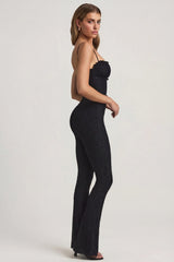 Bow-Detail Lace Flared Jumpsuit in Black