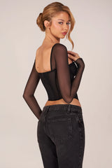 Corset Long-Sleeve Top in Black