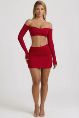 Modal Asymmetric-Waist Mini Skirt in Red