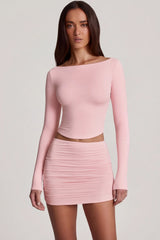 Modal Boat-Neck Long-Sleeve Top in Pink