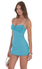 Shimmer Ruched Bust Dress in Aqua Blue