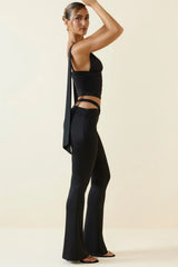 Cut-Out Mid-Rise Flared Trousers in Black
