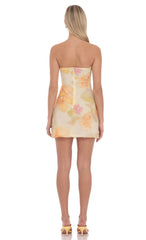 Floral Strapless Mini Dress in Cream