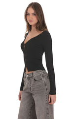Ribbed Hook and Eye Cardigan in Black