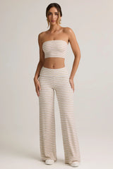 Modal Foldover Wide-Leg Trousers in Pink & Yellow Stripe