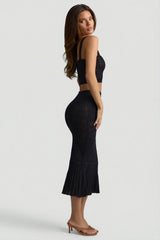 Ruffle-Trim Pointelle-Knit Midaxi Skirt in Black