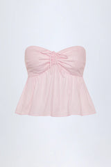 Tie-Front Strapless Cotton-Poplin Crop Top in Pink White Stripe