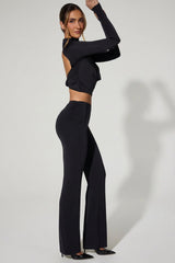 Mid-Rise Straight-Leg Trousers in Black