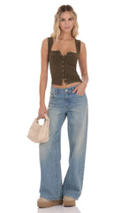 Ribbed Square Neck Top in Brown