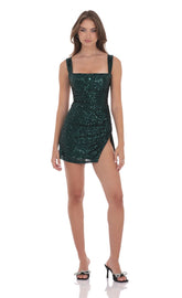 Sequin Bodycon Dress in Green