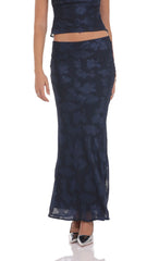 Burnout Floral Maxi Skirt in Navy