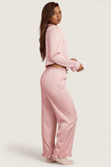 Ruffle-Trim Mid-Rise Pyjama Trousers in Baby Pink