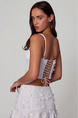 Embellished Lace-Up Corset Top in White