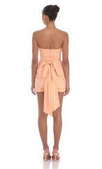 Attachable Bow Strapless Dress in Orange