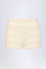 Ruffled Mid-Rise Shorts in Ivory