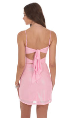 Foil Front Twist Bodycon Dress in Pink