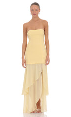Strapless Layered Maxi Dress in Yellow