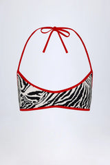 Reversible Halterneck Bikini Top in Zebra Print