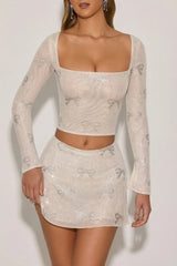 Embellished Bow-Detail Top in Ivory