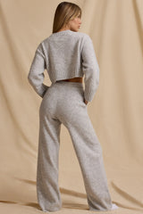 Ribbed Knit Mid-Rise Wide-Leg Joggers in Ice Marl