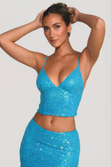 Embellished Open-Back Top in Turquoise