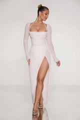 Embellished Cowl Neck Maxi Dress in Ivory