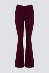 Soft Active V-Waist Pocket Flared Leggings in Burgundy