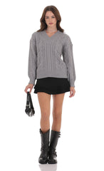 Cable Knit V-Neck Jumper in Grey