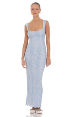 Corset Back Lace Maxi Dress in Light Blue