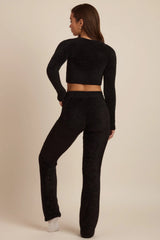 Fluffy Knit Wide-Leg Trousers in Black