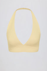 Brushed Jersey V-Neck Sports Bra in Lemon Marl