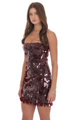 Strapless Circle Sequin Dress in Burgundy