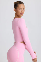 Soft Active Sweetheart-Neck Crop Top in Baby Pink