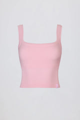 Seamless Soft Rib Square-Neck Tank Top in Powder Pink