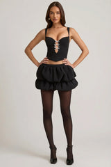 Layered Bubble Hem Mid-Rise Mini Skirt in Black