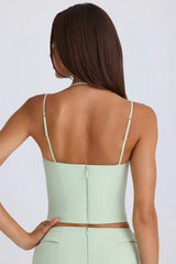 Strappy Halterneck Corset Top in Green