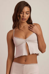 Lace-Trim Babydoll Pyjama Top in Cloud Grey
