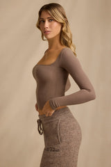Ribbed Modal Long-Sleeve Top in Brown