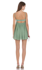 Beaded Bust Babydoll Mini Dress in Sage