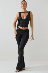 Cut-Out Mid-Rise Flared Trousers in Black
