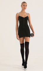 Velvet Hook and Eye Dress in Black