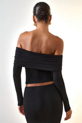 Modal Off-Shoulder Long-Sleeve Top in Black