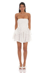 Floral Corset Strapless Ruffle Dress in White