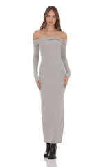 Twist Off Shoulder Maxi Dress in Grey