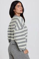 Soft Knit Stripe Cropped Cardigan in Grey Stripe