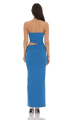 Strapless Cutout Maxi Dress in Blue