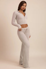 Fluffy Knit Wide-Leg Trousers in Cloud Grey